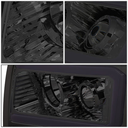 FAROS 09-14 FORD F-150 - ONLY FITS MODELS WITH HALOGEN HEADLIGHTS WITHOUT PROJECTOR - DAYTIME RUNNING LIGHT BAR REQUIRES WIRING INTO EXISITING LIGHTING HARNESS - LED DRL - PROJECTOR LOW BEAM - SMOKE HOUSING / AMBER CORNER - H1 HIGH, H1 LOW BEAM, 1
