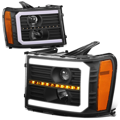 FAROS 07-13 GMC SIERRA 1500 / 07-14 GMC SIERRA 2500, 3500 - DOES NOT FIT 2007 CLASSIC STYLES - C-BAR LED DRL - SEQUENTIAL LED - BLACK HOUSING / AMBER CORNER