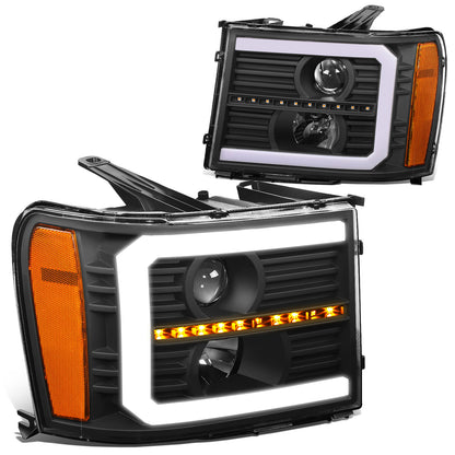 FAROS 07-13 GMC SIERRA 1500 / 07-14 GMC SIERRA 2500, 3500 - DOES NOT FIT 2007 CLASSIC STYLES - C-BAR LED DRL - SEQUENTIAL LED - BLACK HOUSING / AMBER CORNER