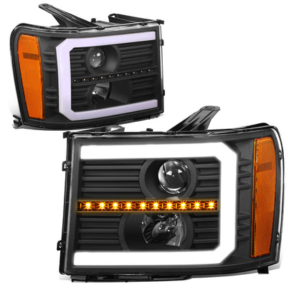 FAROS 07-13 GMC SIERRA 1500 / 07-14 GMC SIERRA 2500, 3500 - DOES NOT FIT 2007 CLASSIC STYLES - C-BAR LED DRL - SEQUENTIAL LED - BLACK HOUSING / AMBER CORNER