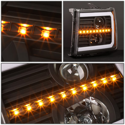 FAROS 07-13 GMC SIERRA 1500 / 07-14 GMC SIERRA 2500, 3500 - DOES NOT FIT 2007 CLASSIC STYLES - C-BAR LED DRL - SEQUENTIAL LED - BLACK HOUSING / AMBER CORNER