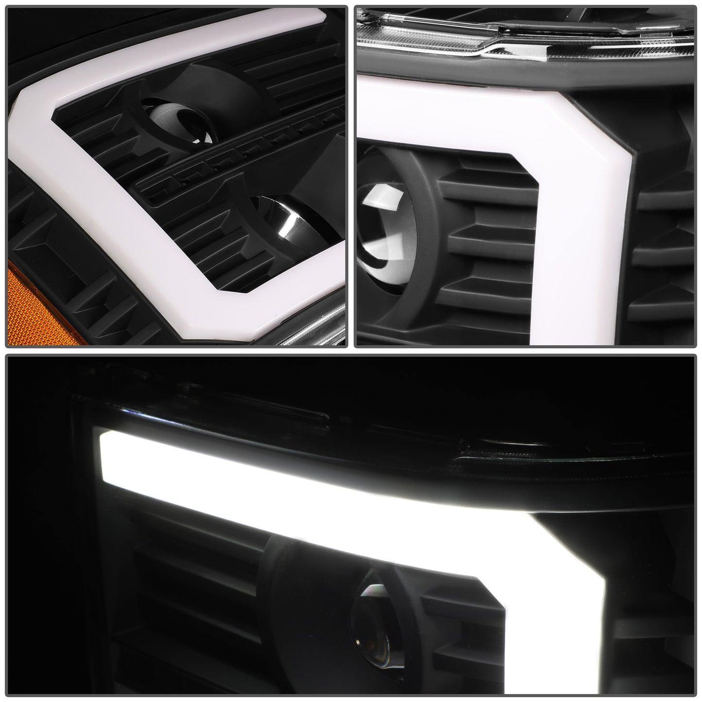 FAROS 07-13 GMC SIERRA 1500 / 07-14 GMC SIERRA 2500, 3500 - DOES NOT FIT 2007 CLASSIC STYLES - C-BAR LED DRL - SEQUENTIAL LED - BLACK HOUSING / AMBER CORNER