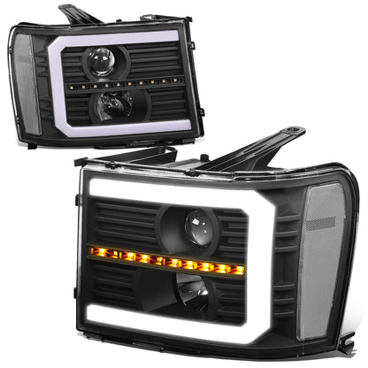 FAROS 07-13 GMC SIERRA 1500 / 07-14 GMC SIERRA 2500, 3500 - DOES NOT FIT 2007 CLASSIC STYLES - C-BAR LED DRL - SEQUENTIAL LED - BLACK HOUSING / CLEAR CORNER