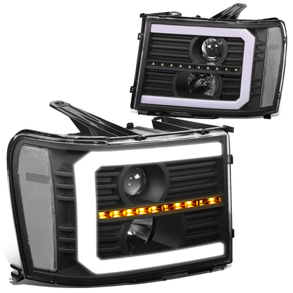 FAROS 07-13 GMC SIERRA 1500 / 07-14 GMC SIERRA 2500, 3500 - DOES NOT FIT 2007 CLASSIC STYLES - C-BAR LED DRL - SEQUENTIAL LED - BLACK HOUSING / CLEAR CORNER