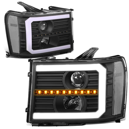 FAROS 07-13 GMC SIERRA 1500 / 07-14 GMC SIERRA 2500, 3500 - DOES NOT FIT 2007 CLASSIC STYLES - C-BAR LED DRL - SEQUENTIAL LED - BLACK HOUSING / CLEAR CORNER