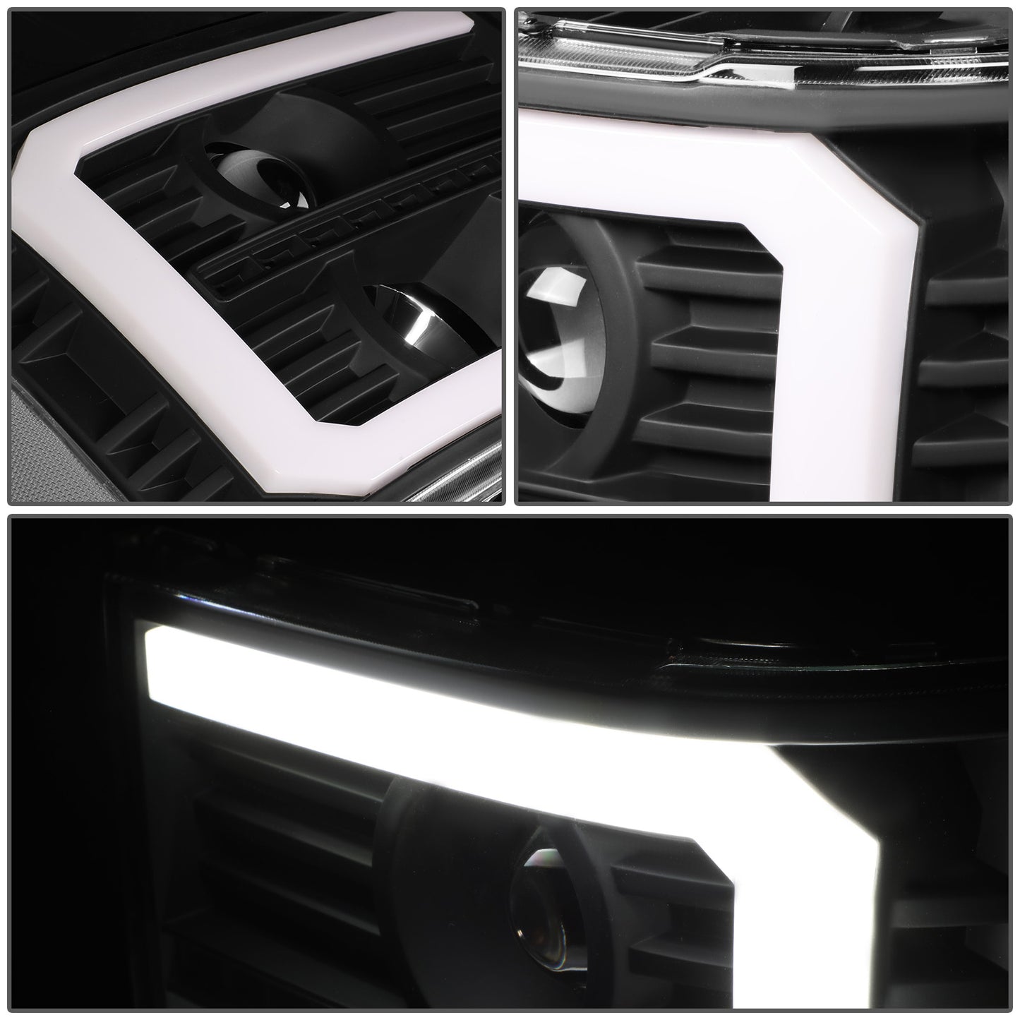 FAROS 07-13 GMC SIERRA 1500 / 07-14 GMC SIERRA 2500, 3500 - DOES NOT FIT 2007 CLASSIC STYLES - C-BAR LED DRL - SEQUENTIAL LED - BLACK HOUSING / CLEAR CORNER