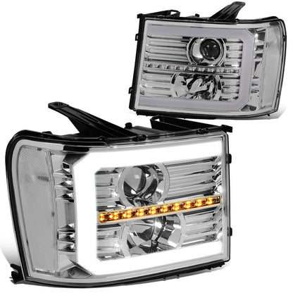 FAROS 07-13 GMC SIERRA 1500 / 07-14 GMC SIERRA 2500, 3500 - DOES NOT FIT 2007 CLASSIC STYLES - C-BAR LED DRL - SEQUENTIAL LED - CHROME HOUSING / CLEAR CORNER