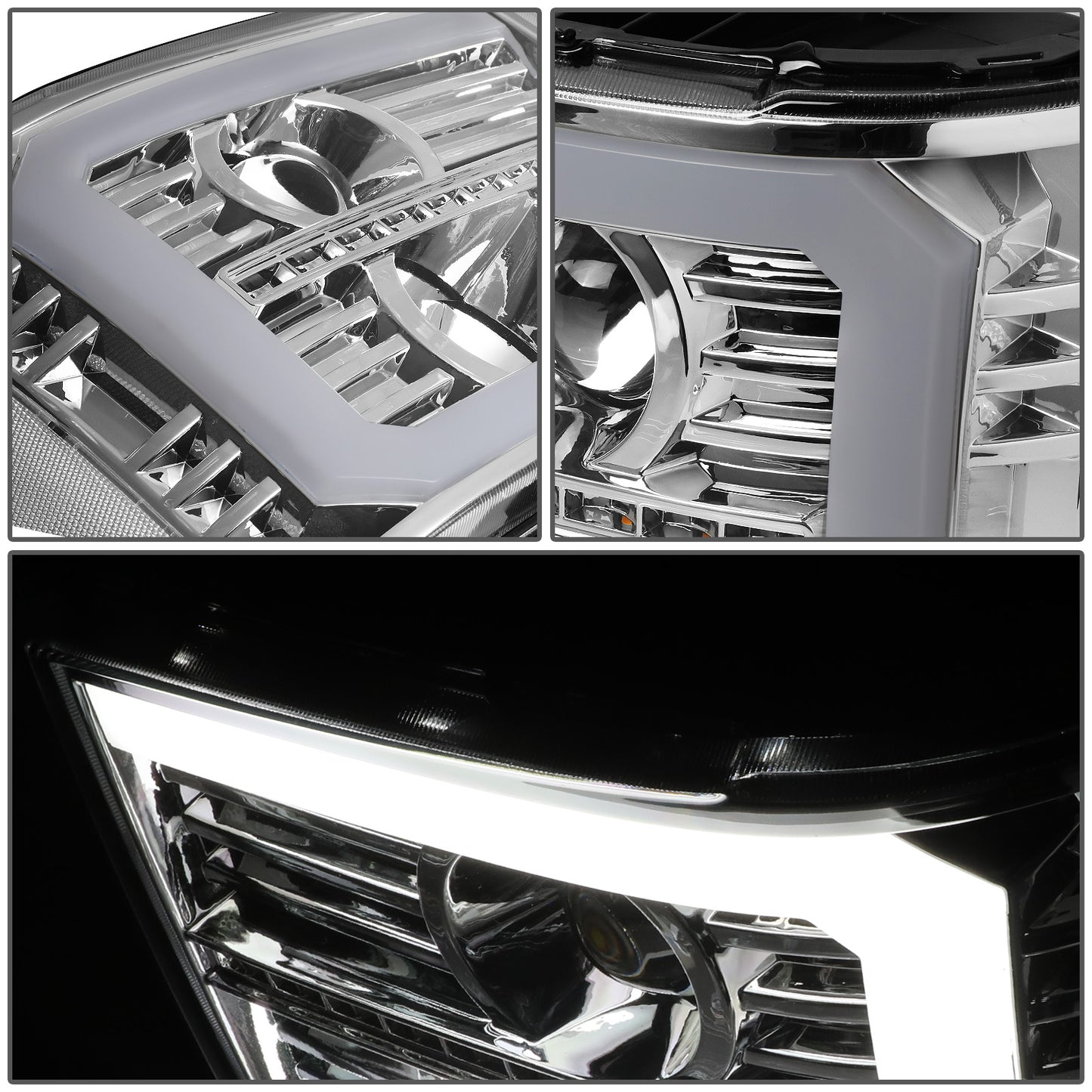 FAROS 07-13 GMC SIERRA 1500 / 07-14 GMC SIERRA 2500, 3500 - DOES NOT FIT 2007 CLASSIC STYLES - C-BAR LED DRL - SEQUENTIAL LED - CHROME HOUSING / CLEAR CORNER