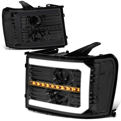 FAROS 07-13 GMC SIERRA 1500 / 07-14 GMC SIERRA 2500, 3500 - DOES NOT FIT 2007 CLASSIC STYLES - C-BAR LED DRL - SEQUENTIAL LED - SMOKE HOUSING / CLEAR CORNER