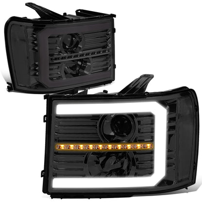 FAROS 07-13 GMC SIERRA 1500 / 07-14 GMC SIERRA 2500, 3500 - DOES NOT FIT 2007 CLASSIC STYLES - C-BAR LED DRL - SEQUENTIAL LED - SMOKE HOUSING / CLEAR CORNER