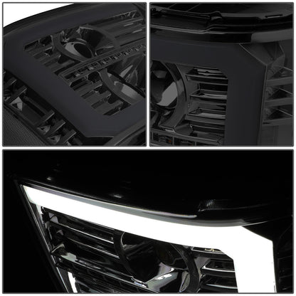 FAROS 07-13 GMC SIERRA 1500 / 07-14 GMC SIERRA 2500, 3500 - DOES NOT FIT 2007 CLASSIC STYLES - C-BAR LED DRL - SEQUENTIAL LED - SMOKE HOUSING / CLEAR CORNER