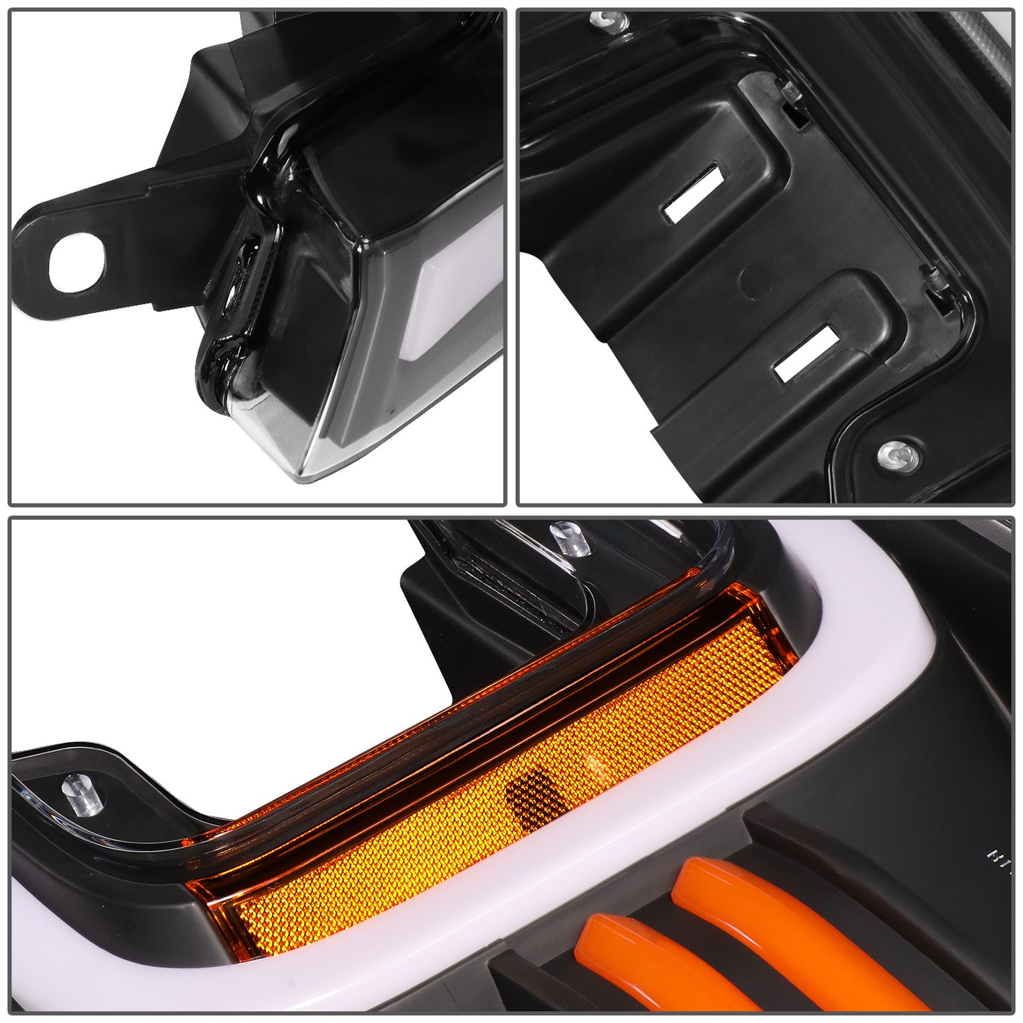 FAROS 18-21 FORD F-150 - FITS MODELS WITH HALOGEN HEADLIGHTS ONLY - C-BAR LED DRL - SEQUENTIAL LED - BLACK HOUSING / AMBER CORNER