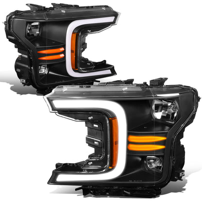 FAROS 18-21 FORD F-150 - FITS MODELS WITH HALOGEN HEADLIGHTS ONLY - C-BAR LED DRL - SEQUENTIAL LED - BLACK HOUSING / AMBER CORNER