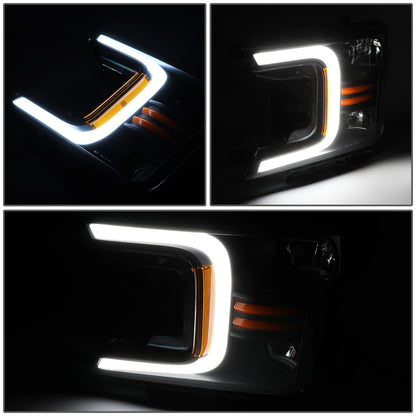 FAROS 18-21 FORD F-150 - FITS MODELS WITH HALOGEN HEADLIGHTS ONLY - C-BAR LED DRL - SEQUENTIAL LED - BLACK HOUSING / AMBER CORNER