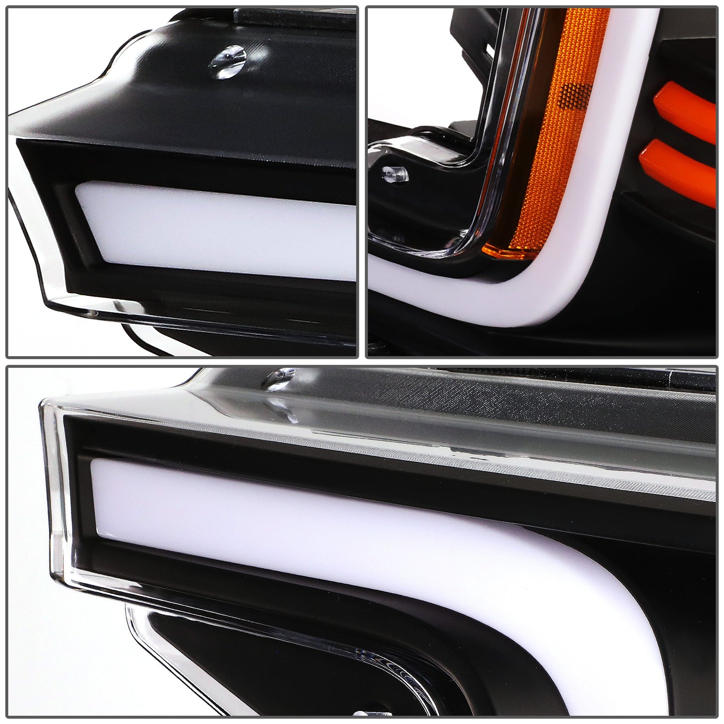 FAROS 18-21 FORD F-150 - FITS MODELS WITH HALOGEN HEADLIGHTS ONLY - C-BAR LED DRL - SEQUENTIAL LED - BLACK HOUSING / AMBER CORNER
