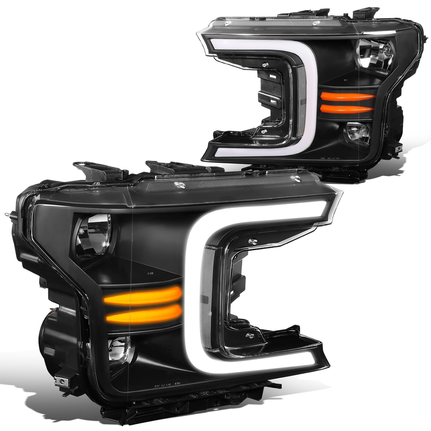 FAROS 18-21 FORD F-150 - FITS MODELS WITH HALOGEN HEADLIGHTS ONLY - C-BAR LED DRL - SEQUENTIAL LED - BLACK HOUSING / CLEAR CORNER