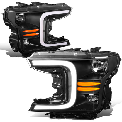 FAROS 18-21 FORD F-150 - FITS MODELS WITH HALOGEN HEADLIGHTS ONLY - C-BAR LED DRL - SEQUENTIAL LED - BLACK HOUSING / CLEAR CORNER