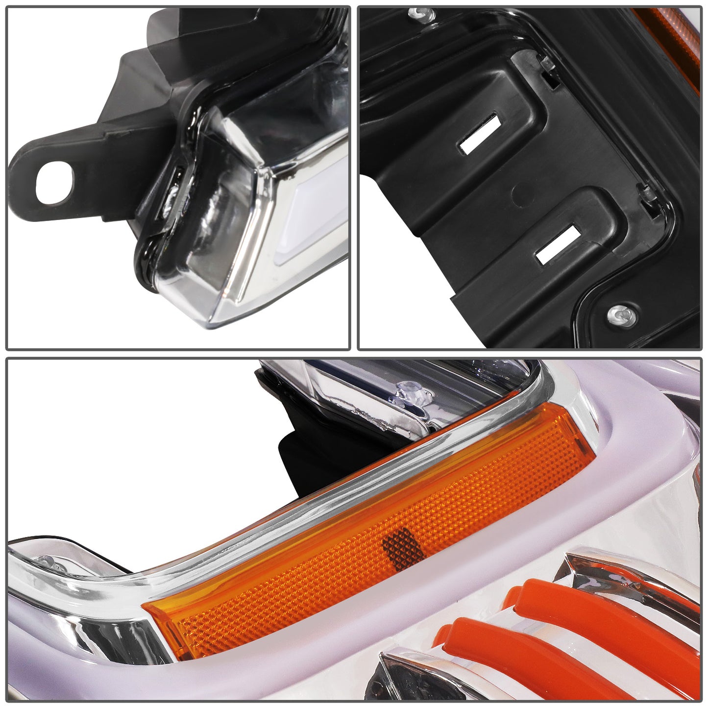 FAROS 18-21 FORD F-150 - FITS MODELS WITH HALOGEN HEADLIGHTS ONLY - C-BAR LED DRL - SEQUENTIAL LED - CHROME HOUSING / AMBER CORNER