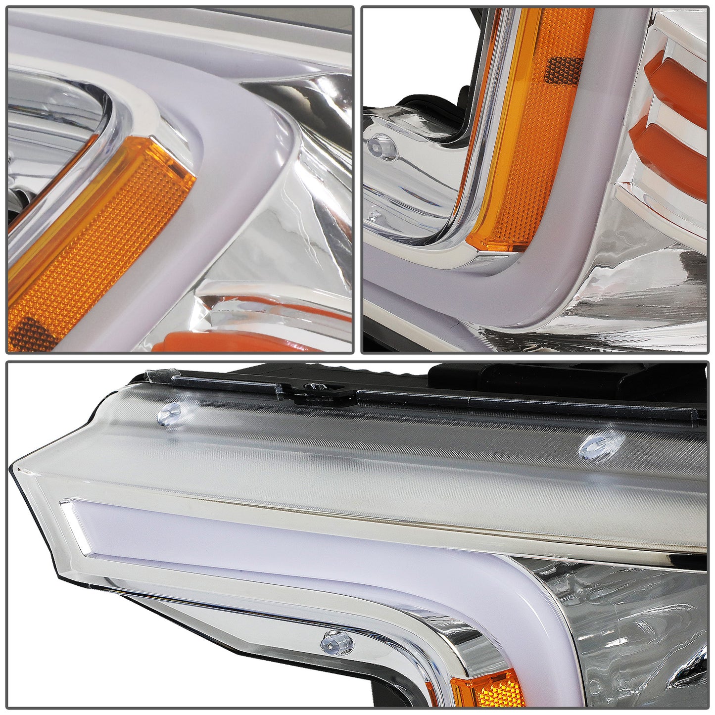 FAROS 18-21 FORD F-150 - FITS MODELS WITH HALOGEN HEADLIGHTS ONLY - C-BAR LED DRL - SEQUENTIAL LED - CHROME HOUSING / AMBER CORNER