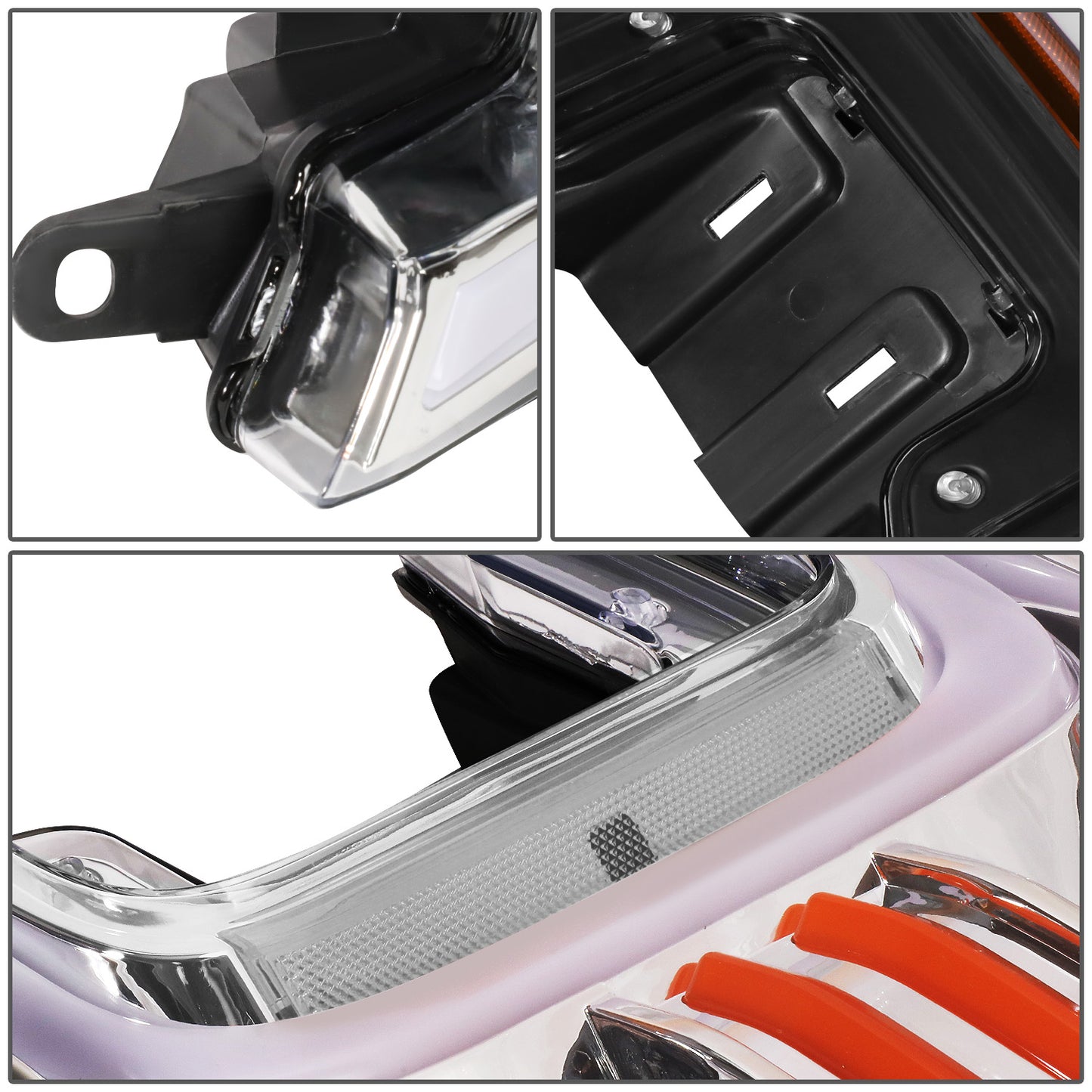 FAROS 18-21 FORD F-150 - FITS MODELS WITH HALOGEN HEADLIGHTS ONLY - C-BAR LED DRL - SEQUENTIAL LED - CHROME HOUSING / AMBER CORNER