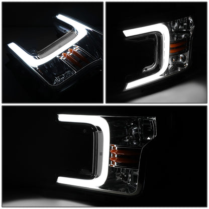 FAROS 18-21 FORD F-150 - FITS MODELS WITH HALOGEN HEADLIGHTS ONLY - C-BAR LED DRL - SEQUENTIAL LED - CHROME HOUSING / AMBER CORNER