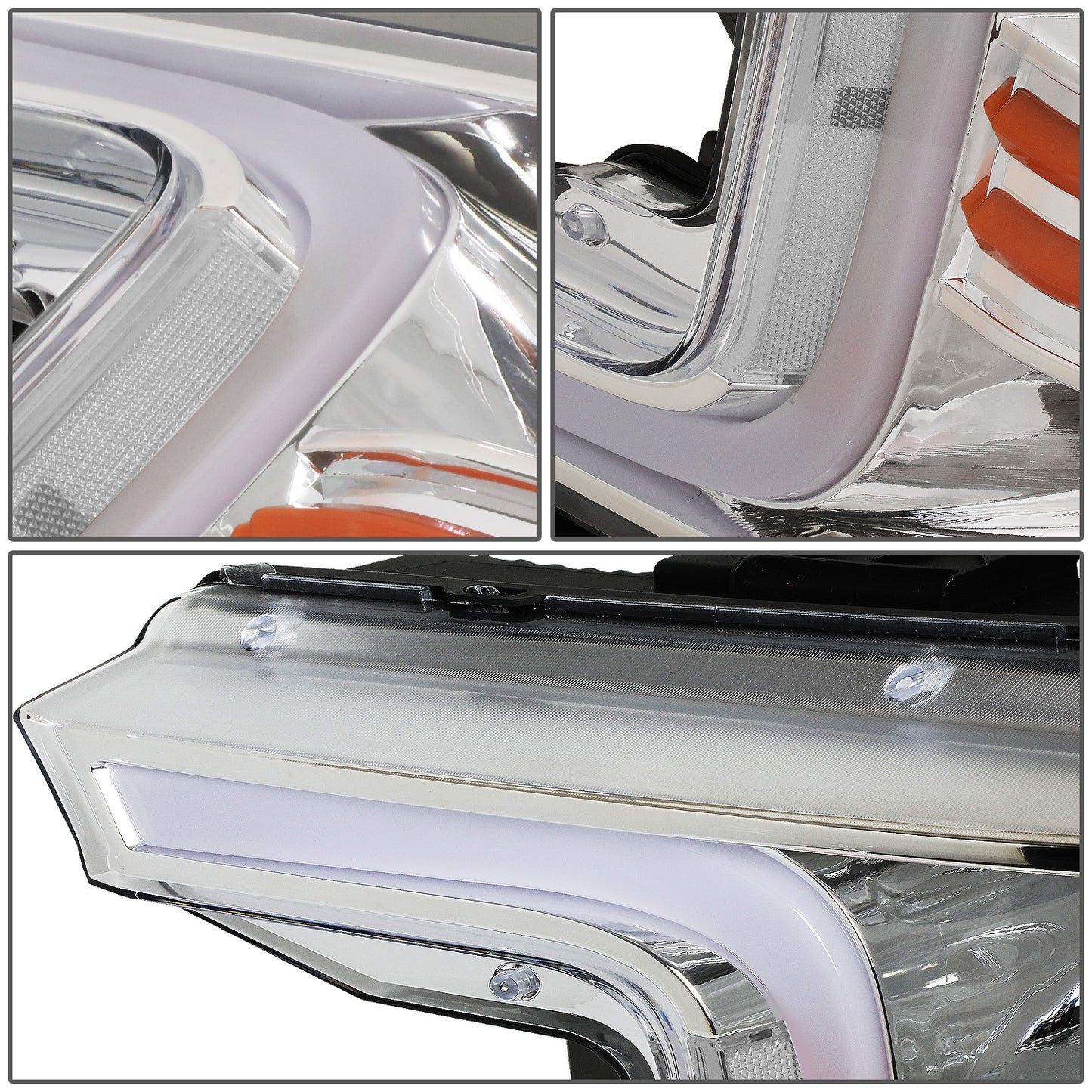 FAROS 18-21 FORD F-150 - FITS MODELS WITH HALOGEN HEADLIGHTS ONLY - C-BAR LED DRL - SEQUENTIAL LED - CHROME HOUSING / AMBER CORNER