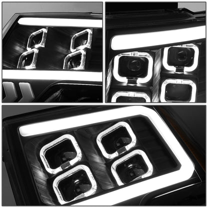 FAROS 09-14 FORD F-150 - ONLY FITS MODELS WITH HALOGEN HEADLIGHTS WITHOUT PROJECTOR - DAYTIME RUNNING LIGHT BAR REQUIRES WIRING INTO EXISITING LIGHTING HARNESS - QUAD LED DRL HALO RING - PROJECTOR HIGH / LOW BEAM - BLACK HOUSING / AMBER CORNER