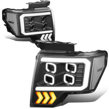 FAROS 09-14 FORD F-150 - ONLY FITS MODELS WITH HALOGEN HEADLIGHTS WITHOUT PROJECTOR - DAYTIME RUNNING LIGHT BAR REQUIRES WIRING INTO EXISITING LIGHTING HARNESS - QUAD LED DRL HALO RING - PROJECTOR HIGH / LOW BEAM - BLACK HOUSING / CLEAR CORNER