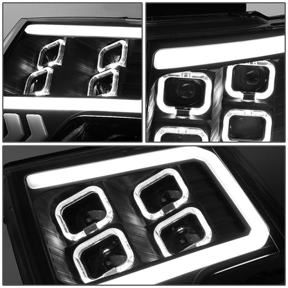 FAROS 09-14 FORD F-150 - ONLY FITS MODELS WITH HALOGEN HEADLIGHTS WITHOUT PROJECTOR - DAYTIME RUNNING LIGHT BAR REQUIRES WIRING INTO EXISITING LIGHTING HARNESS - QUAD LED DRL HALO RING - PROJECTOR HIGH / LOW BEAM - BLACK HOUSING / CLEAR CORNER