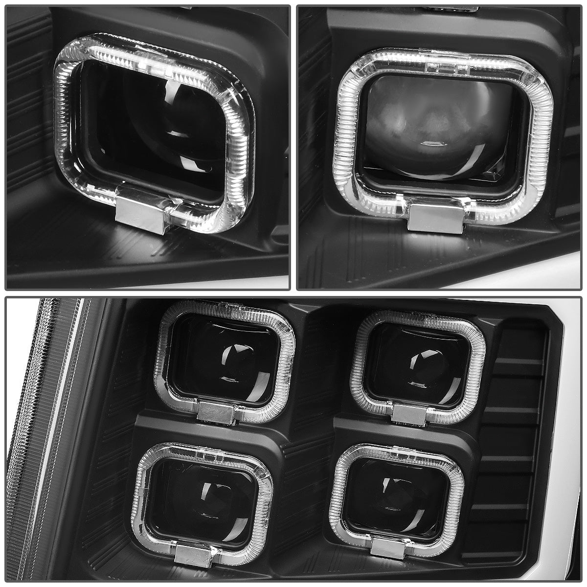 FAROS 09-14 FORD F-150 - ONLY FITS MODELS WITH HALOGEN HEADLIGHTS WITHOUT PROJECTOR - DAYTIME RUNNING LIGHT BAR REQUIRES WIRING INTO EXISITING LIGHTING HARNESS - QUAD LED DRL HALO RING - PROJECTOR HIGH / LOW BEAM - BLACK HOUSING / CLEAR CORNER