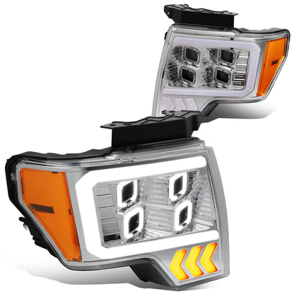 FAROS 09-14 FORD F-150 - ONLY FITS MODELS WITH HALOGEN HEADLIGHTS WITHOUT PROJECTOR - DAYTIME RUNNING LIGHT BAR REQUIRES WIRING INTO EXISITING LIGHTING HARNESS - QUAD LED DRL HALO RING - PROJECTOR HIGH / LOW BEAM - CHROME HOUSING / AMBER CORNER