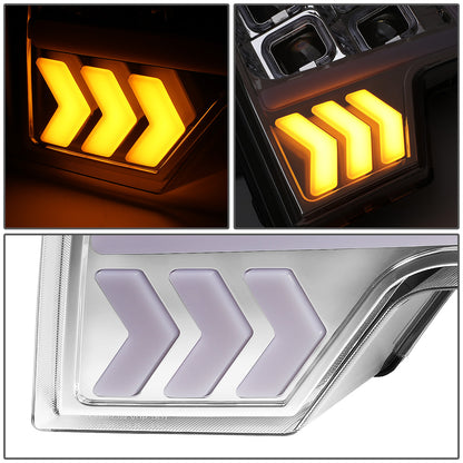 FAROS 09-14 FORD F-150 - ONLY FITS MODELS WITH HALOGEN HEADLIGHTS WITHOUT PROJECTOR - DAYTIME RUNNING LIGHT BAR REQUIRES WIRING INTO EXISITING LIGHTING HARNESS - QUAD LED DRL HALO RING - PROJECTOR HIGH / LOW BEAM - CHROME HOUSING / AMBER CORNER