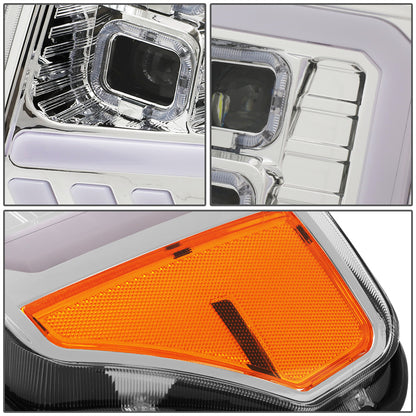 FAROS 09-14 FORD F-150 - ONLY FITS MODELS WITH HALOGEN HEADLIGHTS WITHOUT PROJECTOR - DAYTIME RUNNING LIGHT BAR REQUIRES WIRING INTO EXISITING LIGHTING HARNESS - QUAD LED DRL HALO RING - PROJECTOR HIGH / LOW BEAM - CHROME HOUSING / AMBER CORNER