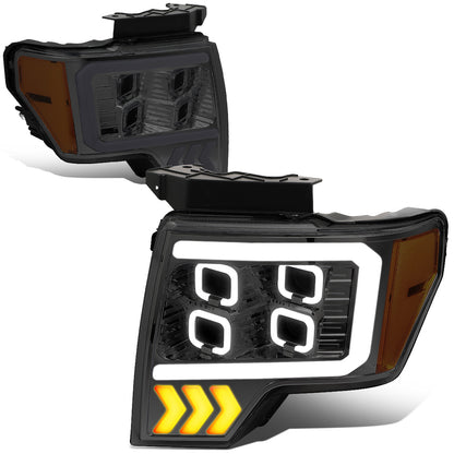 FAROS 09-14 FORD F-150 - ONLY FITS MODELS WITH HALOGEN HEADLIGHTS WITHOUT PROJECTOR - DAYTIME RUNNING LIGHT BAR REQUIRES WIRING INTO EXISITING LIGHTING HARNESS - QUAD LED DRL HALO RING - PROJECTOR HIGH / LOW BEAM - SMOKE HOUSING / AMBER CORNER
