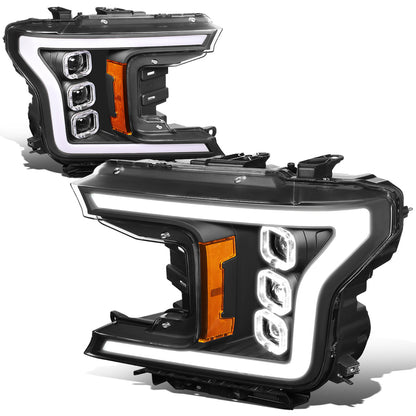 FAROS 18-20 FORD F-150 - FITS MODELS WITH HALOGEN HEADLIGHTS ONLY - SEQUENTIAL LED DRL RING - PROJECTOR HIGH / LOW BEAM - BLACK HOUSING / AMBER CORNER - 194 MARKER - REUSE FACTORY BULB