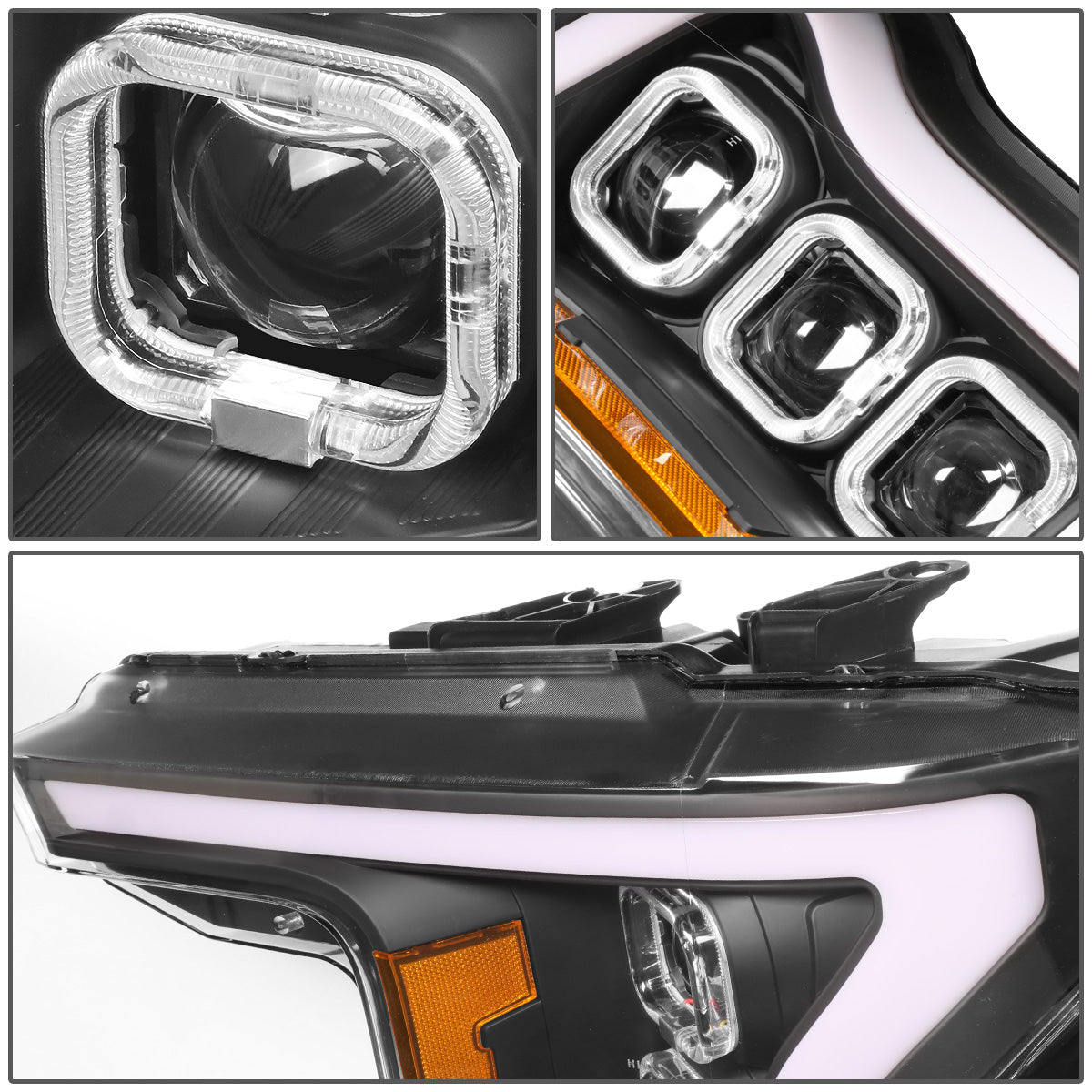 FAROS 18-20 FORD F-150 - FITS MODELS WITH HALOGEN HEADLIGHTS ONLY - SEQUENTIAL LED DRL RING - PROJECTOR HIGH / LOW BEAM - BLACK HOUSING / AMBER CORNER - 194 MARKER - REUSE FACTORY BULB
