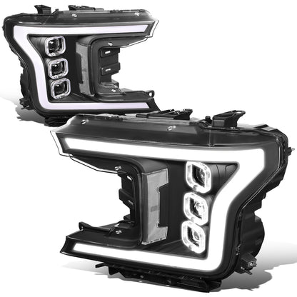 FAROS 18-20 FORD F-150 - FITS MODELS WITH HALOGEN HEADLIGHTS ONLY - SEQUENTIAL LED DRL RING - PROJECTOR HIGH / LOW BEAM - BLACK HOUSING / CLEAR CORNER - 194 MARKER - REUSE FACTORY BULB