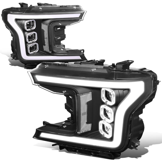 FAROS 18-20 FORD F-150 - FITS MODELS WITH HALOGEN HEADLIGHTS ONLY - SEQUENTIAL LED DRL RING - PROJECTOR HIGH / LOW BEAM - BLACK HOUSING / CLEAR CORNER - 194 MARKER - REUSE FACTORY BULB