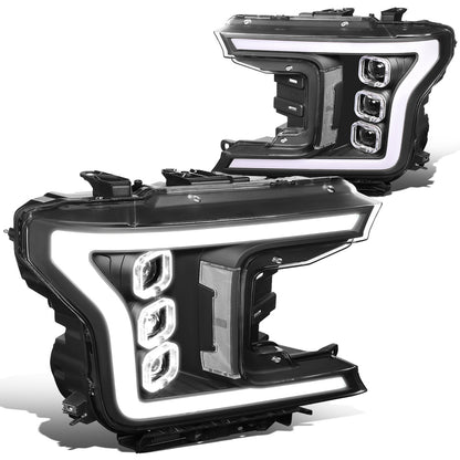 FAROS 18-20 FORD F-150 - FITS MODELS WITH HALOGEN HEADLIGHTS ONLY - SEQUENTIAL LED DRL RING - PROJECTOR HIGH / LOW BEAM - BLACK HOUSING / CLEAR CORNER - 194 MARKER - REUSE FACTORY BULB