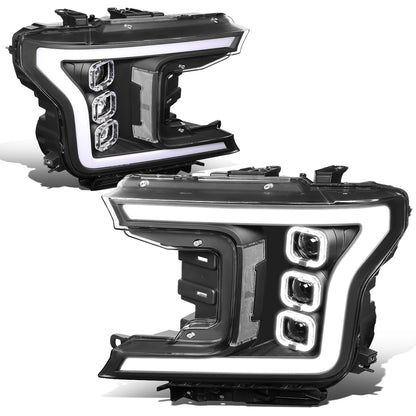 FAROS 18-20 FORD F-150 - FITS MODELS WITH HALOGEN HEADLIGHTS ONLY - SEQUENTIAL LED DRL RING - PROJECTOR HIGH / LOW BEAM - BLACK HOUSING / CLEAR CORNER - 194 MARKER - REUSE FACTORY BULB