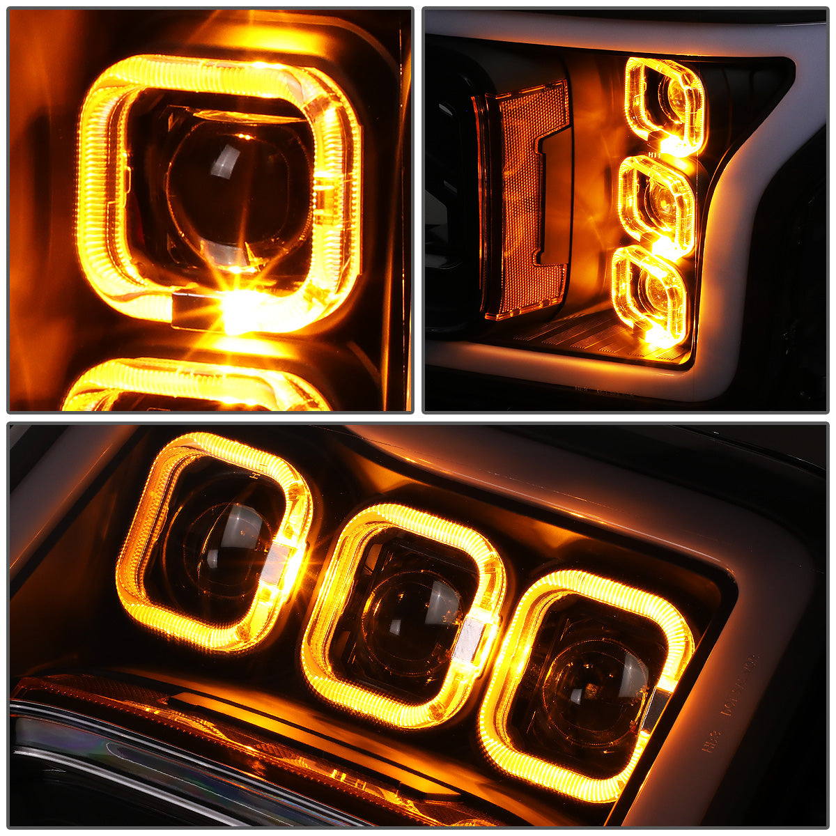 FAROS 18-20 FORD F-150 - FITS MODELS WITH HALOGEN HEADLIGHTS ONLY - SEQUENTIAL LED DRL RING - PROJECTOR HIGH / LOW BEAM - BLACK HOUSING / CLEAR CORNER - 194 MARKER - REUSE FACTORY BULB