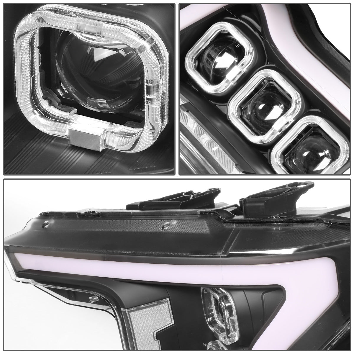 FAROS 18-20 FORD F-150 - FITS MODELS WITH HALOGEN HEADLIGHTS ONLY - SEQUENTIAL LED DRL RING - PROJECTOR HIGH / LOW BEAM - BLACK HOUSING / CLEAR CORNER - 194 MARKER - REUSE FACTORY BULB