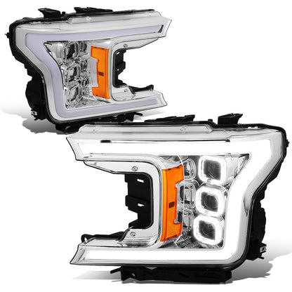 FAROS 18-20 FORD F-150 - FITS MODELS WITH HALOGEN HEADLIGHTS ONLY - SEQUENTIAL LED DRL RING - PROJECTOR HIGH / LOW BEAM - CHROME HOUSING / AMBER CORNER - 194 MARKER - REUSE FACTORY BULB