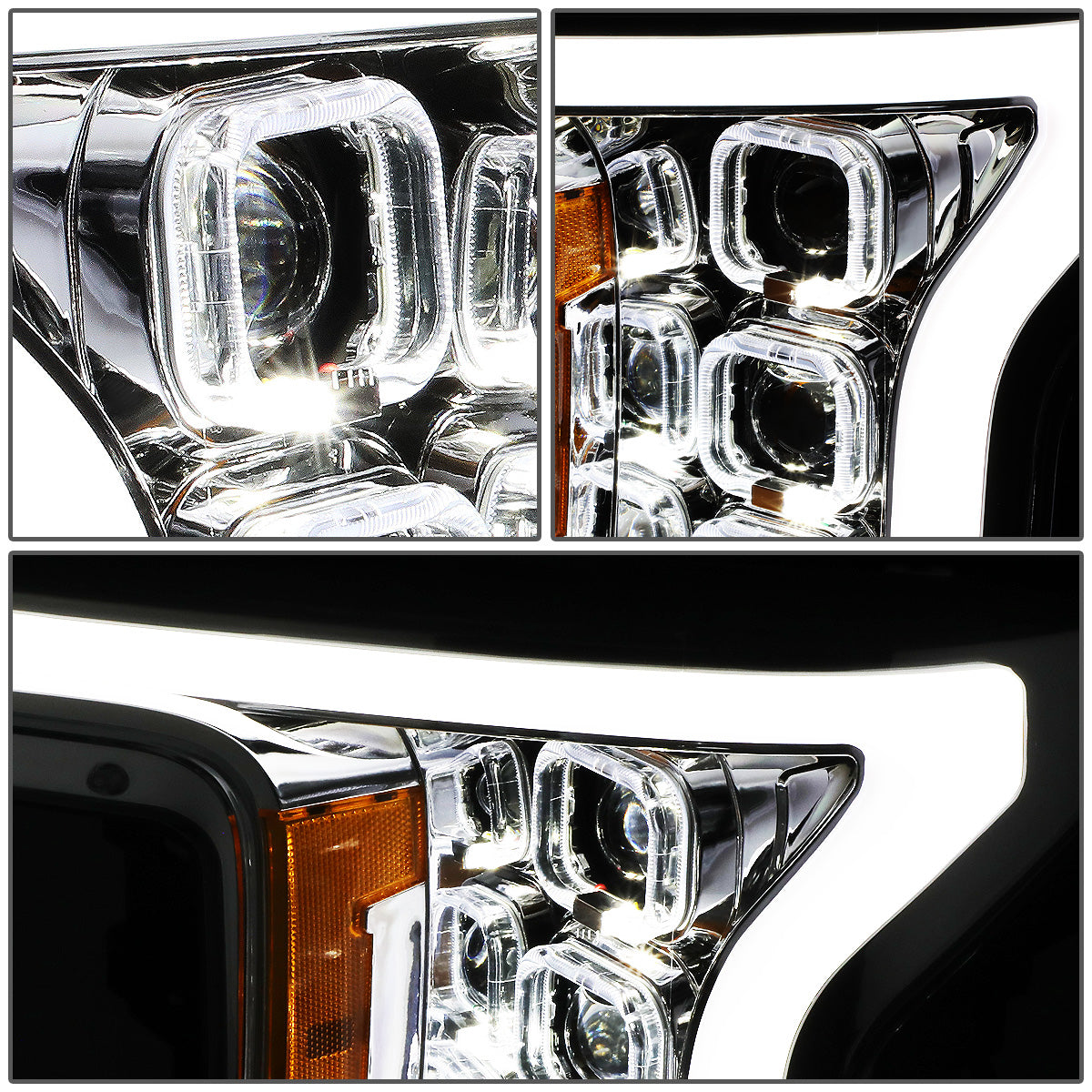 FAROS 18-20 FORD F-150 - FITS MODELS WITH HALOGEN HEADLIGHTS ONLY - SEQUENTIAL LED DRL RING - PROJECTOR HIGH / LOW BEAM - CHROME HOUSING / AMBER CORNER - 194 MARKER - REUSE FACTORY BULB