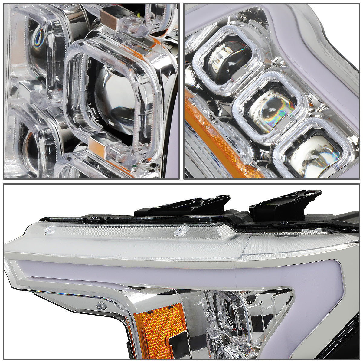 FAROS 18-20 FORD F-150 - FITS MODELS WITH HALOGEN HEADLIGHTS ONLY - SEQUENTIAL LED DRL RING - PROJECTOR HIGH / LOW BEAM - CHROME HOUSING / AMBER CORNER - 194 MARKER - REUSE FACTORY BULB