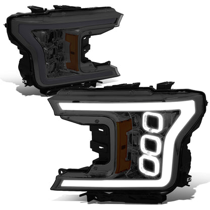 FAROS 18-20 FORD F-150 - FITS MODELS WITH HALOGEN HEADLIGHTS ONLY - SEQUENTIAL LED DRL RING - PROJECTOR HIGH / LOW BEAM - SMOKE HOUSING / AMBER CORNER - 194 MARKER - REUSE FACTORY BULB