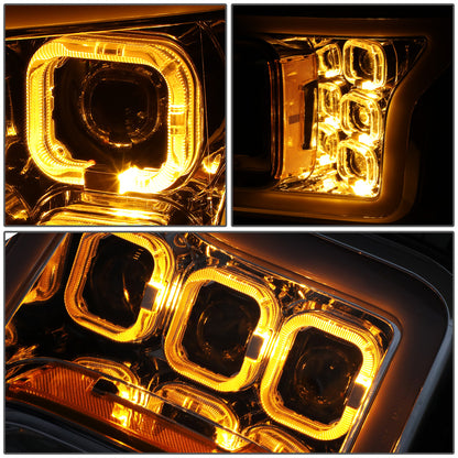 FAROS 18-20 FORD F-150 - FITS MODELS WITH HALOGEN HEADLIGHTS ONLY - SEQUENTIAL LED DRL RING - PROJECTOR HIGH / LOW BEAM - SMOKE HOUSING / AMBER CORNER - 194 MARKER - REUSE FACTORY BULB
