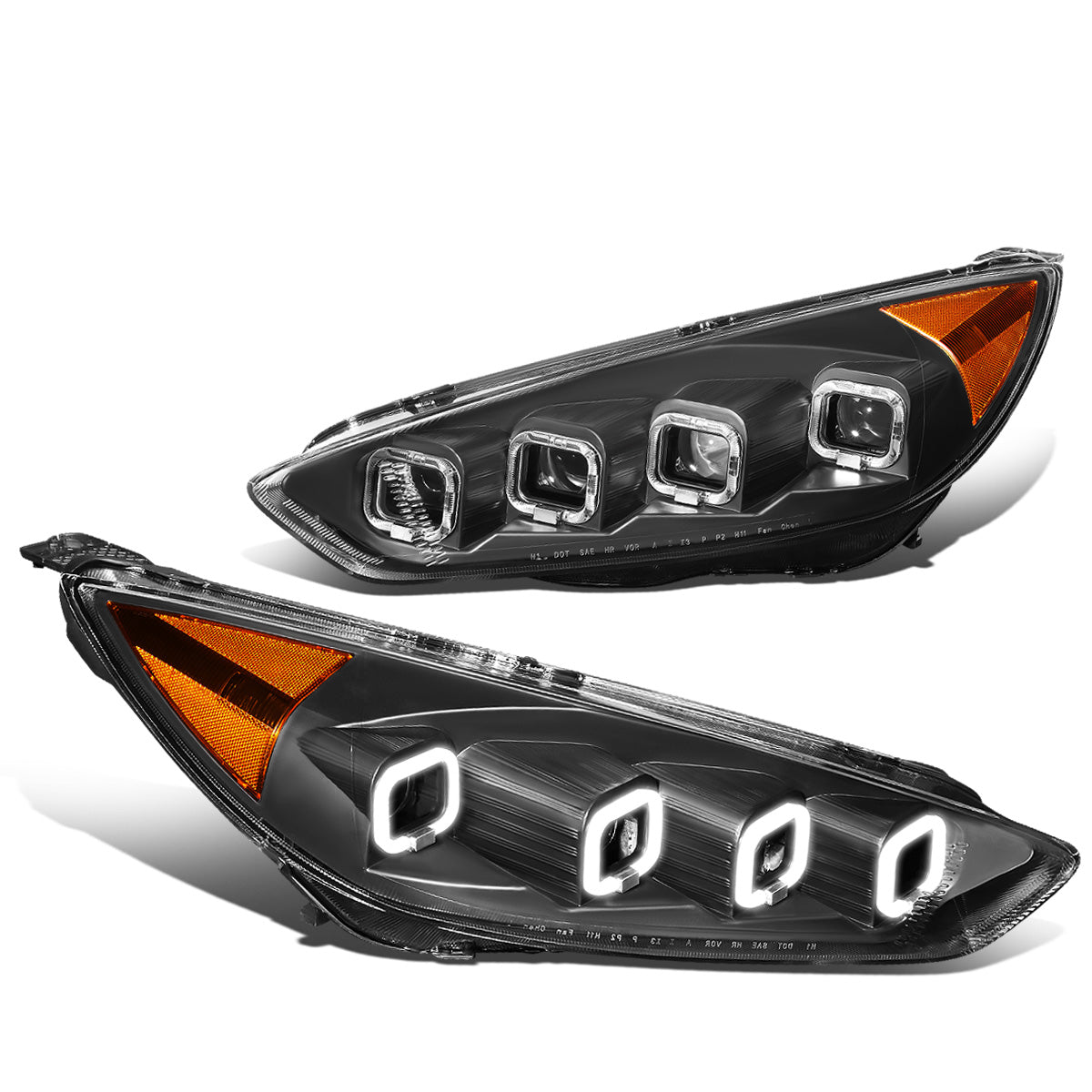 FAROS 15-18 FORD FOCUS - FITS MODELS WITH HALOGEN HEADLIGHTS ONLY - FITS MODELS WITHOUT LED DRL - SEQUENTIAL HALO - PROJECTOR HIGH / LOW BEAM - BLACK HOUSING / AMBER CORNER
