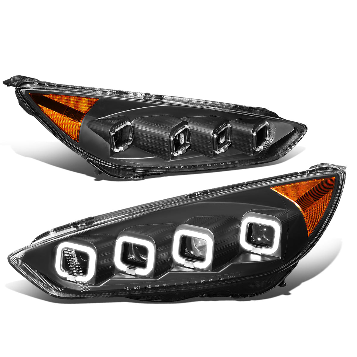 FAROS 15-18 FORD FOCUS - FITS MODELS WITH HALOGEN HEADLIGHTS ONLY - FITS MODELS WITHOUT LED DRL - SEQUENTIAL HALO - PROJECTOR HIGH / LOW BEAM - BLACK HOUSING / AMBER CORNER