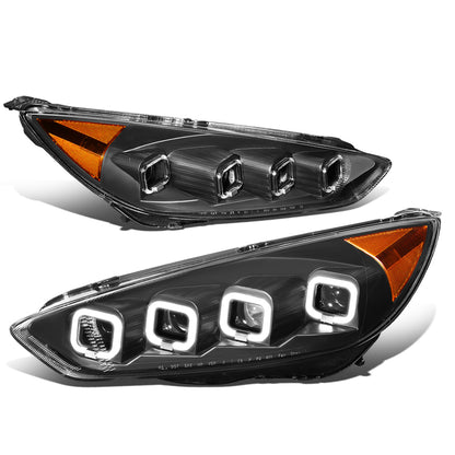 FAROS 15-18 FORD FOCUS - FITS MODELS WITH HALOGEN HEADLIGHTS ONLY - FITS MODELS WITHOUT LED DRL - SEQUENTIAL HALO - PROJECTOR HIGH / LOW BEAM - BLACK HOUSING / AMBER CORNER